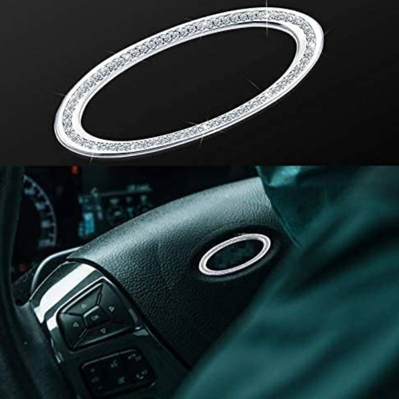 foto del prodotto sjqka decorazione per volante auto, accessori interni, logo volante, adesivo a forma di diamante, set di adesivi per volante con strass fai da te