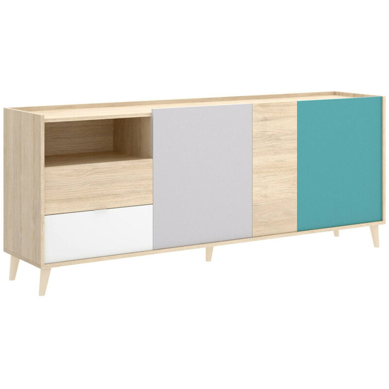 foto del prodotto credenza marmontana, buffet da soggiorno, madia moderna da salotto a 3 ante, 180x43h75 cm, rovere e grigio, con imballo rinforzato dmora