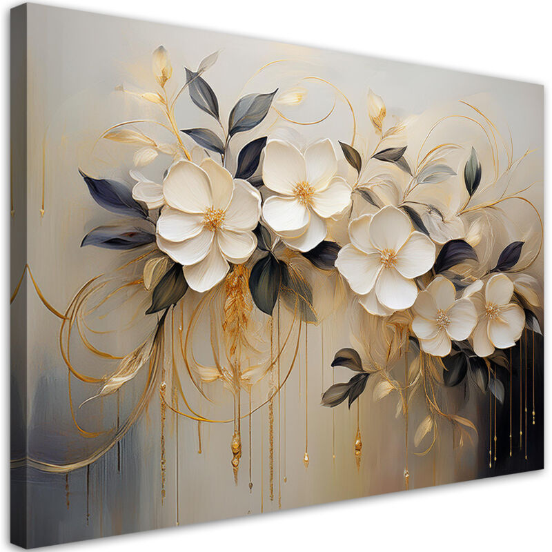 foto del prodotto artgeist quadro su tela, fiori dipinti di bianco 120x80