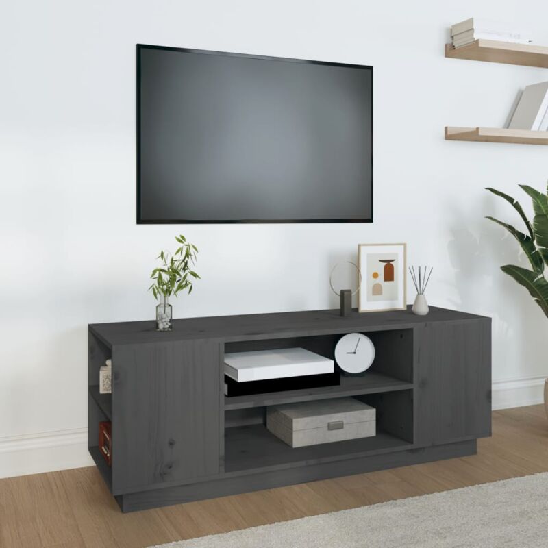 foto del prodotto vidaxl mobile porta tv grigio 110x35x40,5 cm in legno massello di pino