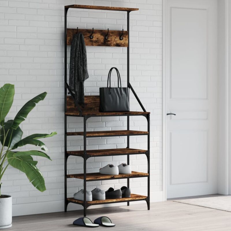 foto del prodotto furniture limited appendiabiti con porta scarpe rovere fumo