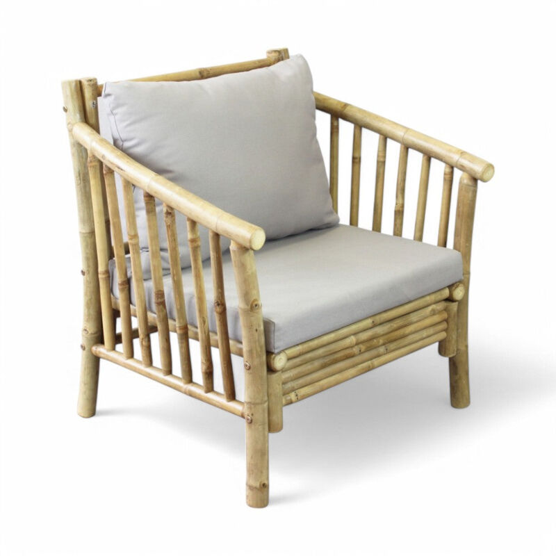 foto del prodotto poltrona in legno bamboo con cuscino 70x70xh80 cm bronx