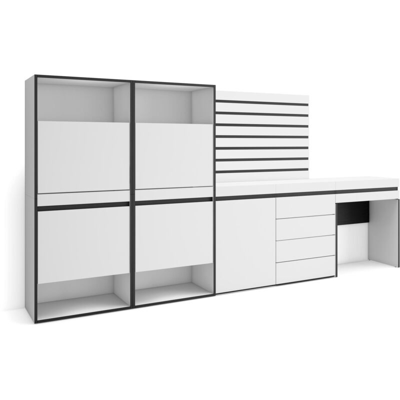 foto del prodotto scarpiera, mobile salvaspazio, 297x145x35 cm, camera da letto, stanza, cassettiera, pannelli decorativi, tavolo da toeletta, stile moderno, bianco