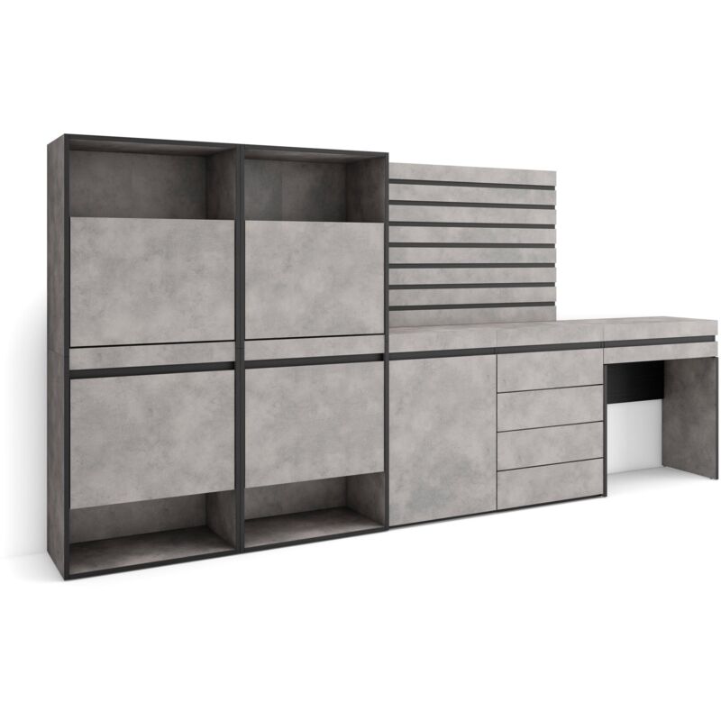 foto del prodotto scarpiera, mobile salvaspazio, 297x145x35 cm, camera da letto, stanza, cassettiera, pannelli decorativi, tavolo da toeletta, stile moderno, grigio
