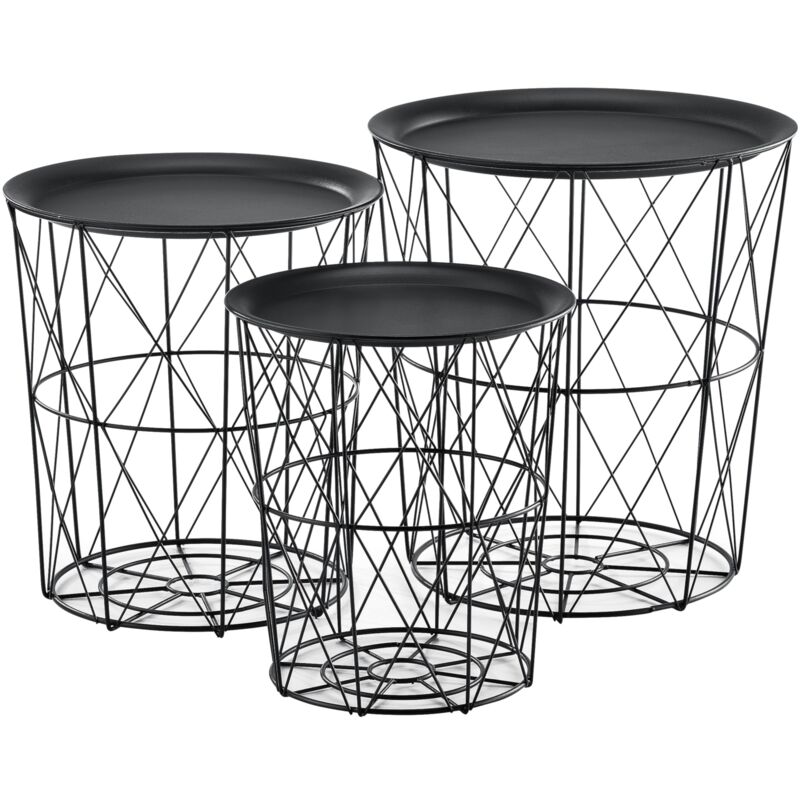 foto del prodotto set di 3 tavolini impilabili tavolino da salotto in metallo piano rimovibile 40x40x44 cm nero