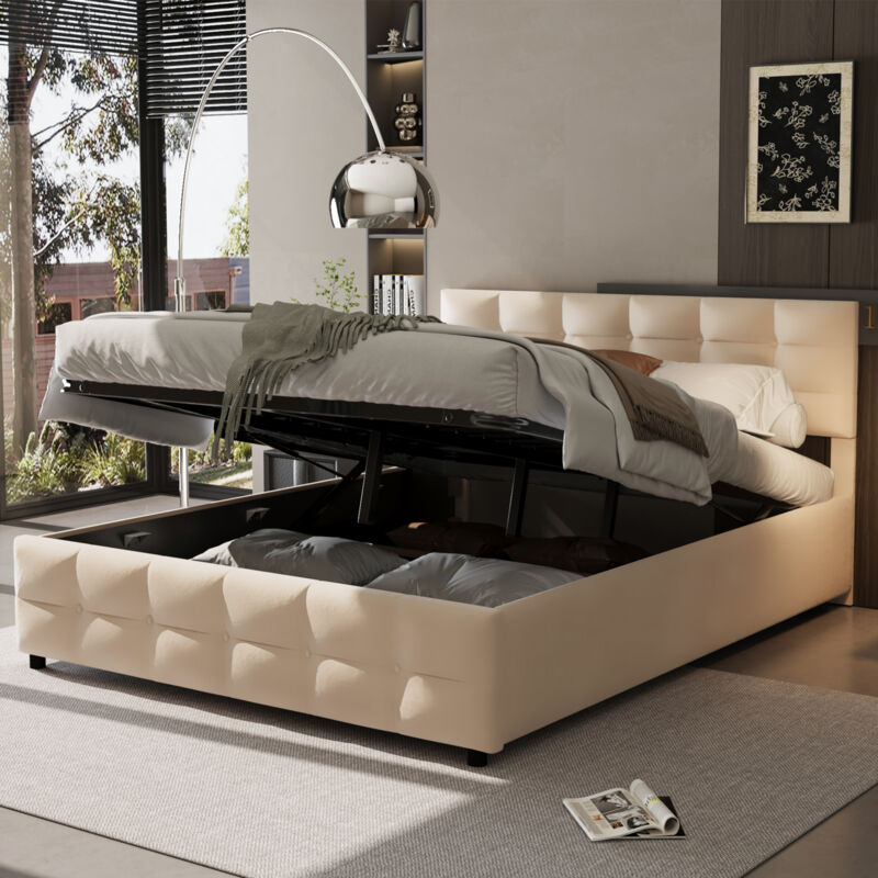 foto del prodotto letti contenitori 180x200cm letti per adulti, letti matrimoniale, velluto olandese, senza materasso, beige