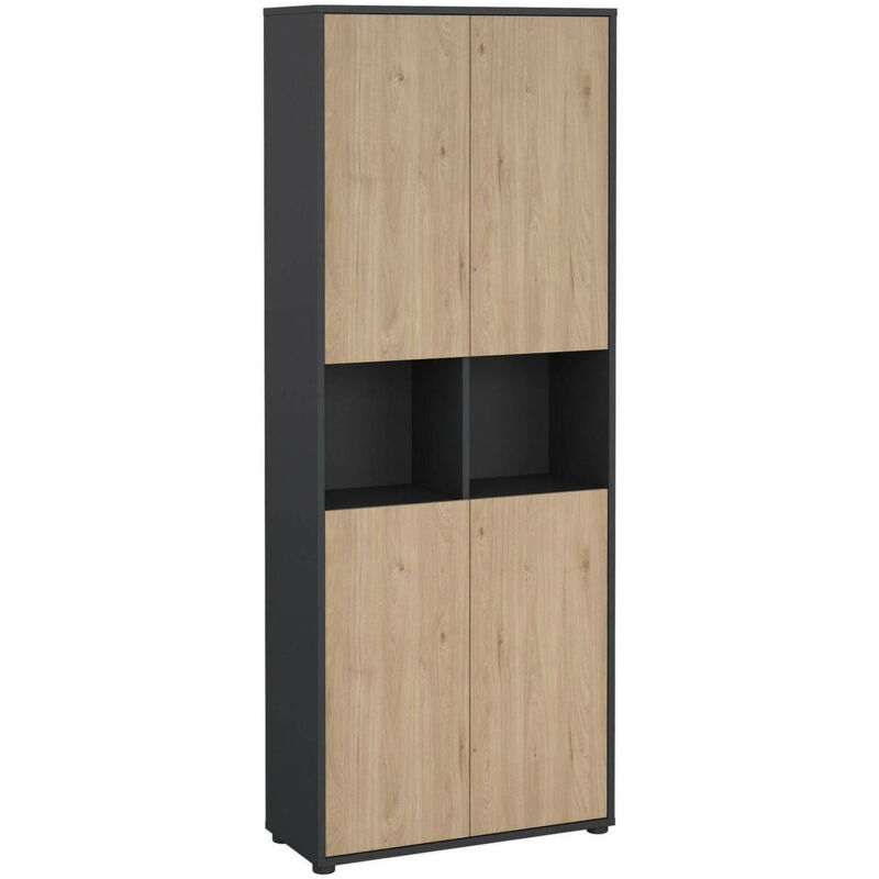 foto del prodotto credenza pierre, buffet da soggiorno, madia da salotto, dispensa da cucina, 80x34 h205 cm, rovere e grigio dmora