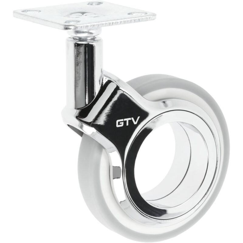 foto del prodotto gtv ruote per mobili gira ruote girevoli ruote per mobili senza freno diametro 75 mm in plastica e acciaio cromato grigio opaco