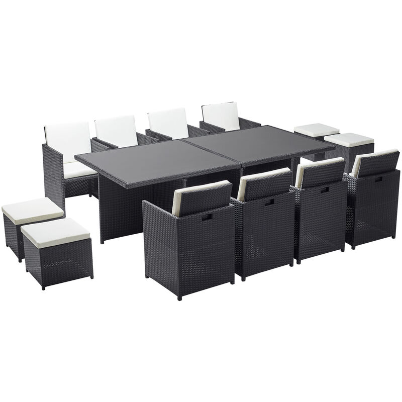foto del prodotto salotto da giardino a incasso 12 posti resina intrecciata bianco nero monaco