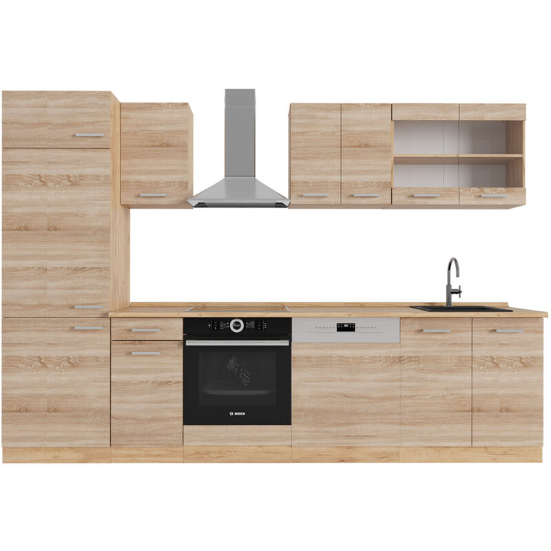foto del prodotto cucina componibile r line, rovere sonoma goldkraft, 300 cm senza piano di lavoro, vicco