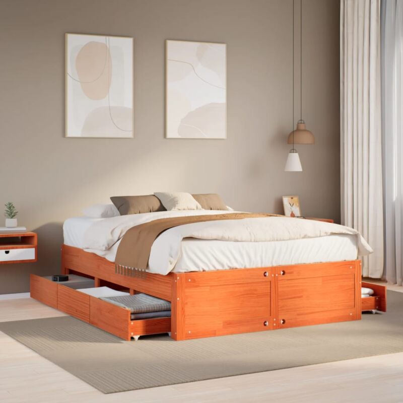 foto del prodotto vidaxl letto senza materasso con cassetti marrone cera 150x200 cm pino