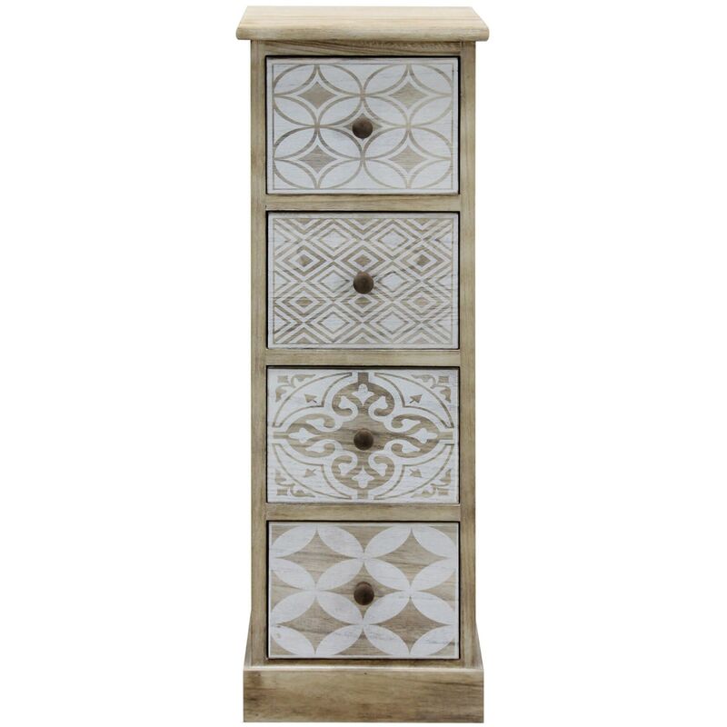 foto del prodotto rebecca mobili cassettiera stretta legno bianco beige shabby 80,5x29x25