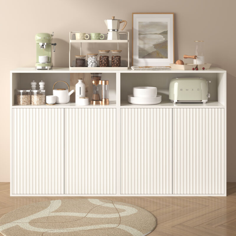 foto del prodotto redom credenza con anta magnetica, armadietto indipendente in legno, cucina, casa, soggiorno, bianco, 140x35x90 cm