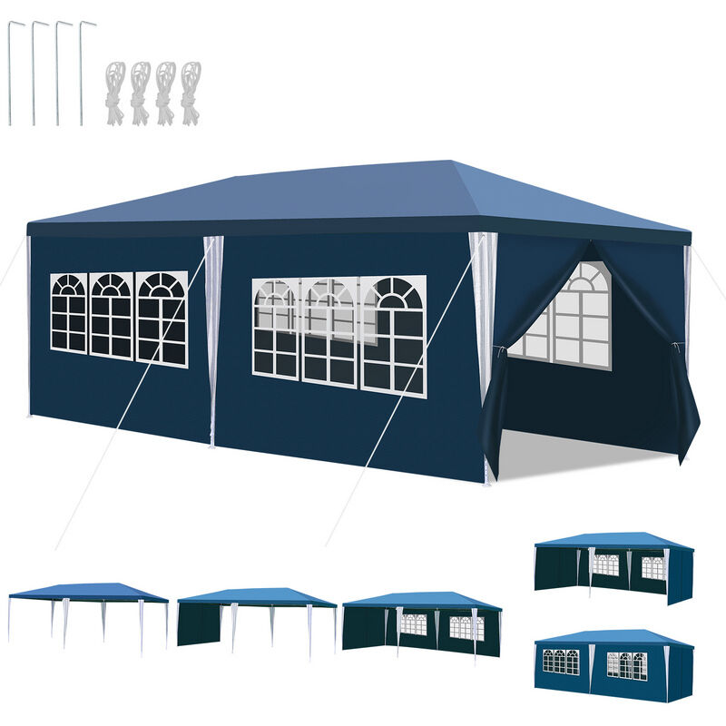foto del prodotto tenda da giardino per feste con pareti laterali 3x6m blu hengda