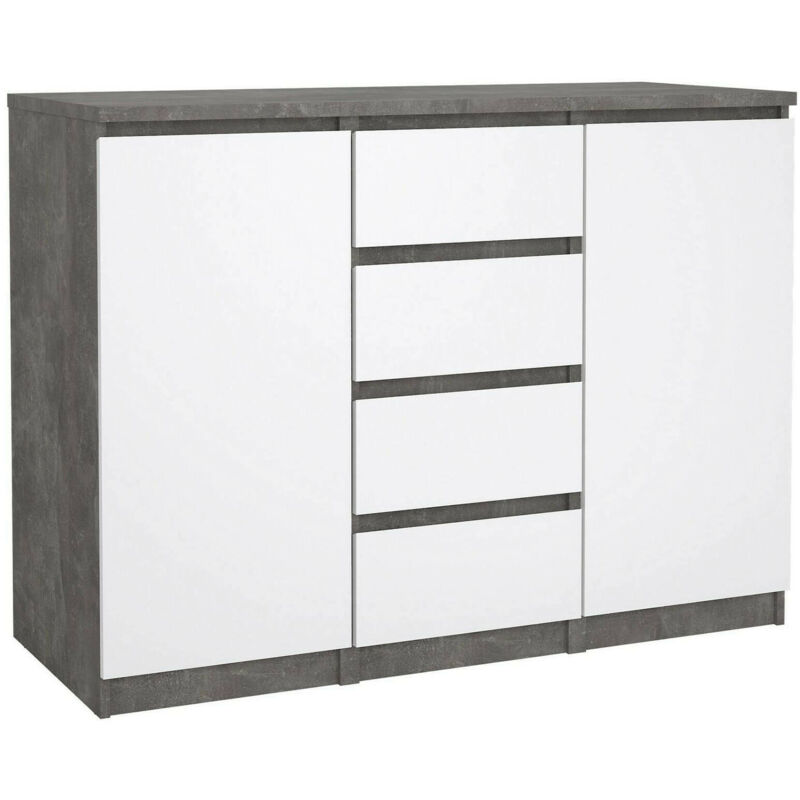 foto del prodotto credenza angelika, buffet da soggiorno, madia da salotto, dispensa da cucina, 121x50 h91 cm, cemento e bianco lucido dmora
