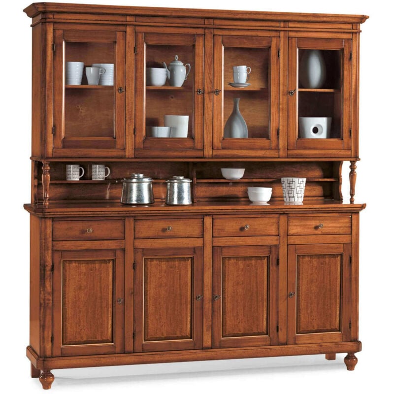 foto del prodotto milani home chelsey credenza con vetrina in legno massello cm 196 x 43 x 218 h