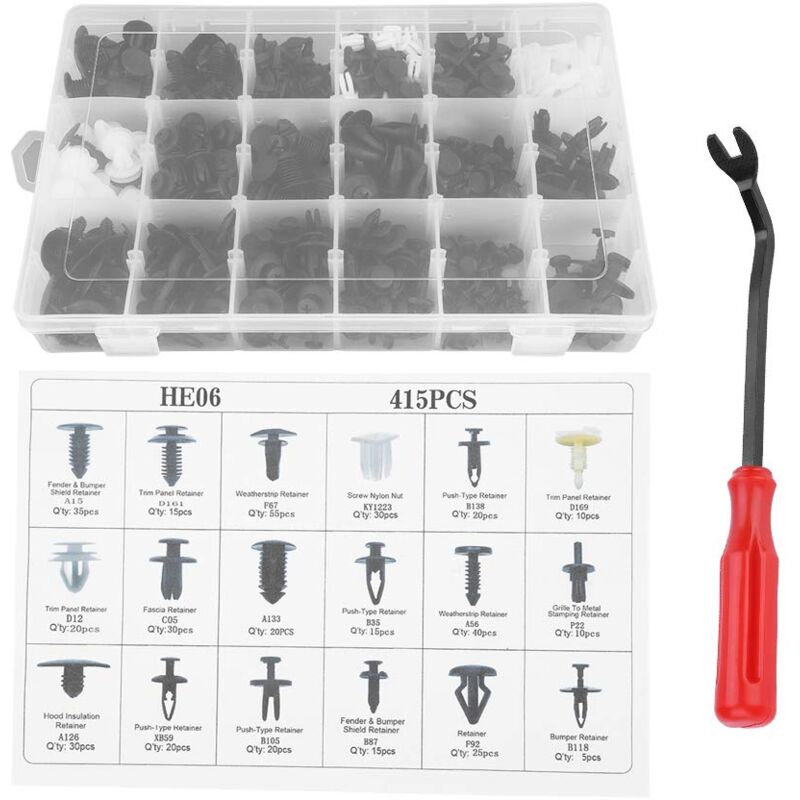 foto del prodotto 415 pezzi 18 misure assortite clip per rivetti a pressione per paraurti auto, fermaglio per rivetti con cacciavite zoternen