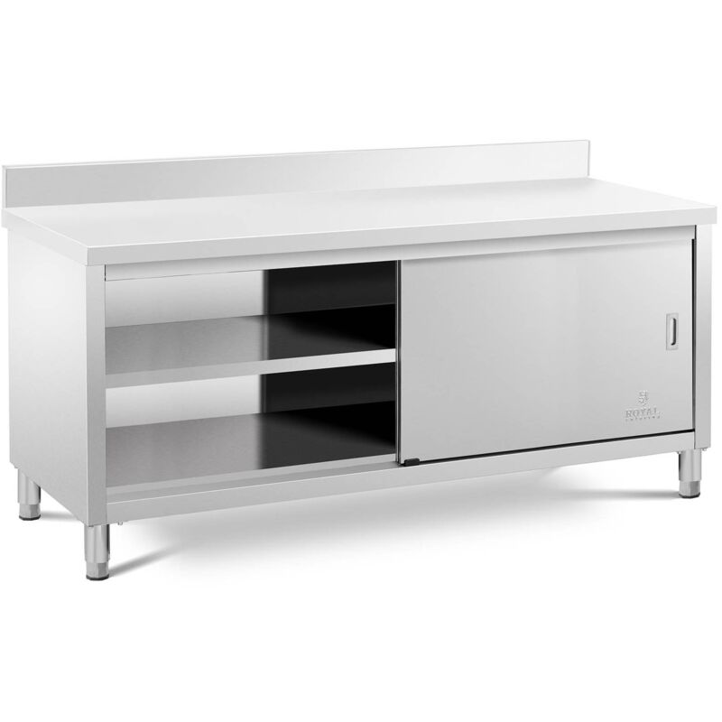 foto del prodotto royal catering tavolo armadiato gastronomia inox con alzatina porte scorrevoli 200 x 70 cm