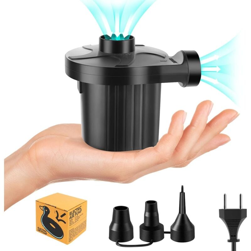 foto del prodotto rapanda pompa dell aria elettrica, gonfiatore sgonfiatore 240v 50w, mini pompa dell aria elettrica con 3 ugelli dell aria, gonfiatore sgonfiatore