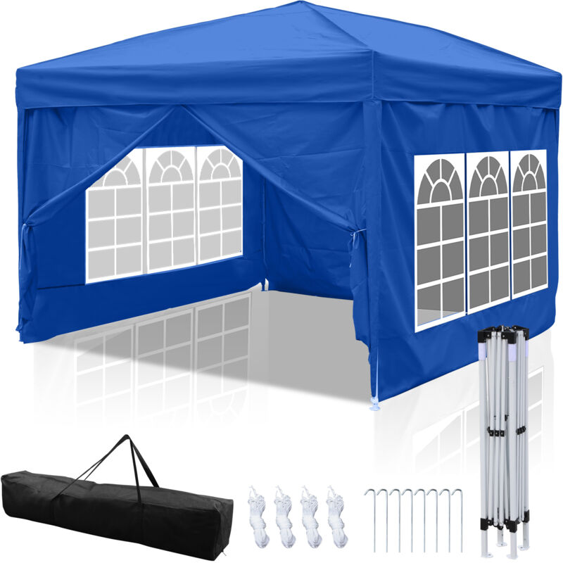 foto del prodotto tenda pieghevole per feste pergolato da giardino tenda pieghevole protezione uv per esterni, campeggio con pannelli laterali 3x3m blu jopassy