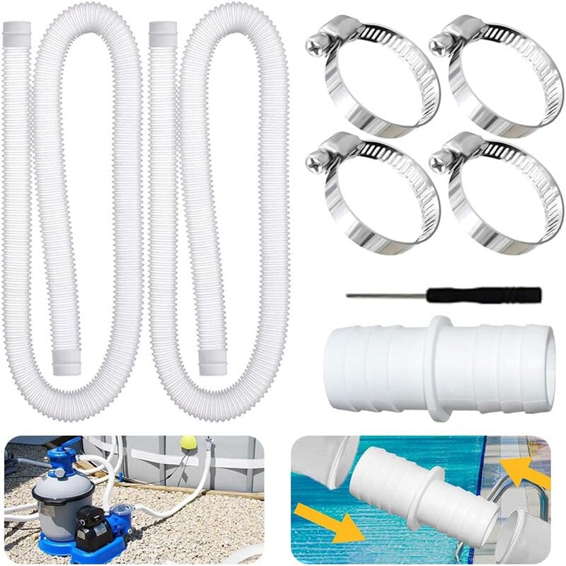 foto del prodotto sjqka confezione da 2 tubi per piscina, tubo per piscina da 32 mm, tubo per aspirapolvere per piscina con 4 fascette metalliche, tubo per pompa per