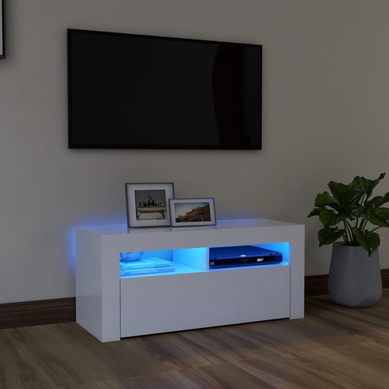 foto del prodotto mobile tv moderno porta tv con luci led bianco 90x35x40 cm bv508993 bonnevie