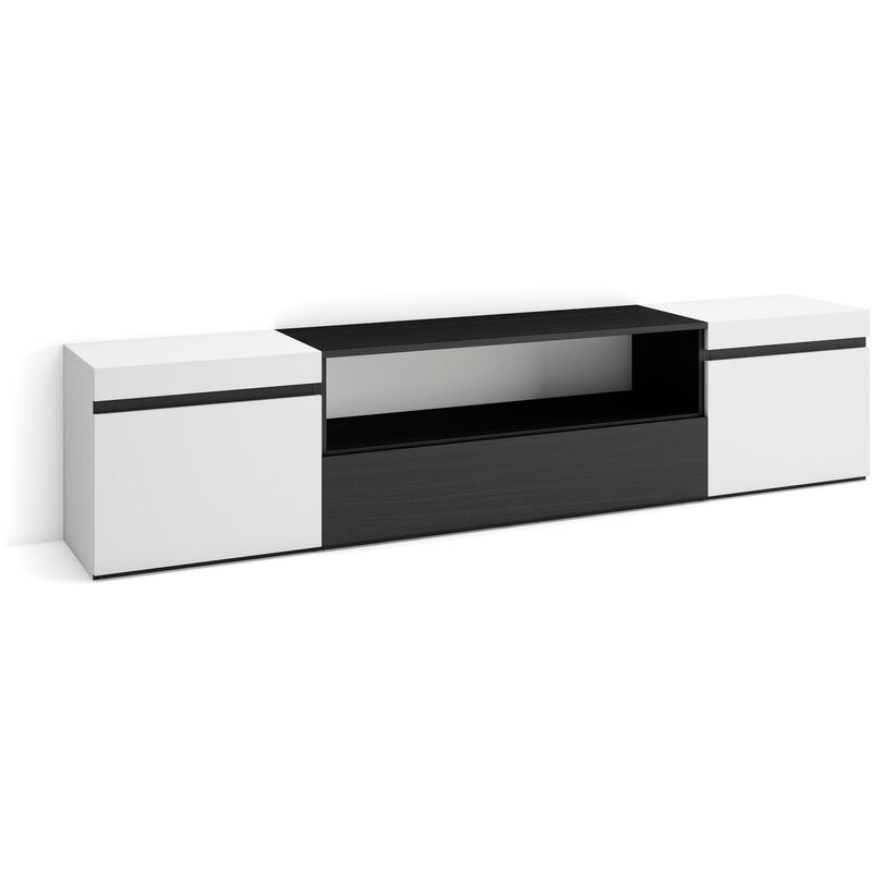 foto del prodotto skraut home mobile tv soggiorno, ampio spazio a disposizione, 200x45x35cm, per tv fino a 80, mobile soggiorno, stile moderno, bianco e nero