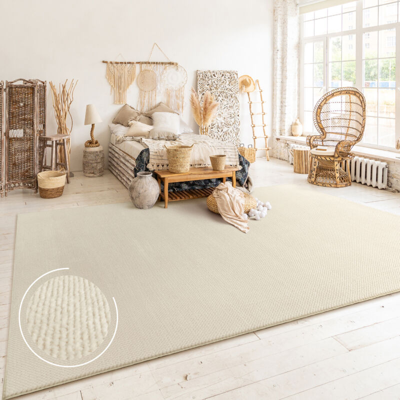foto del prodotto paco home alfombra salon de habitacion pelo corto motivo boho chic motivo nordica 60x100 cm, beige