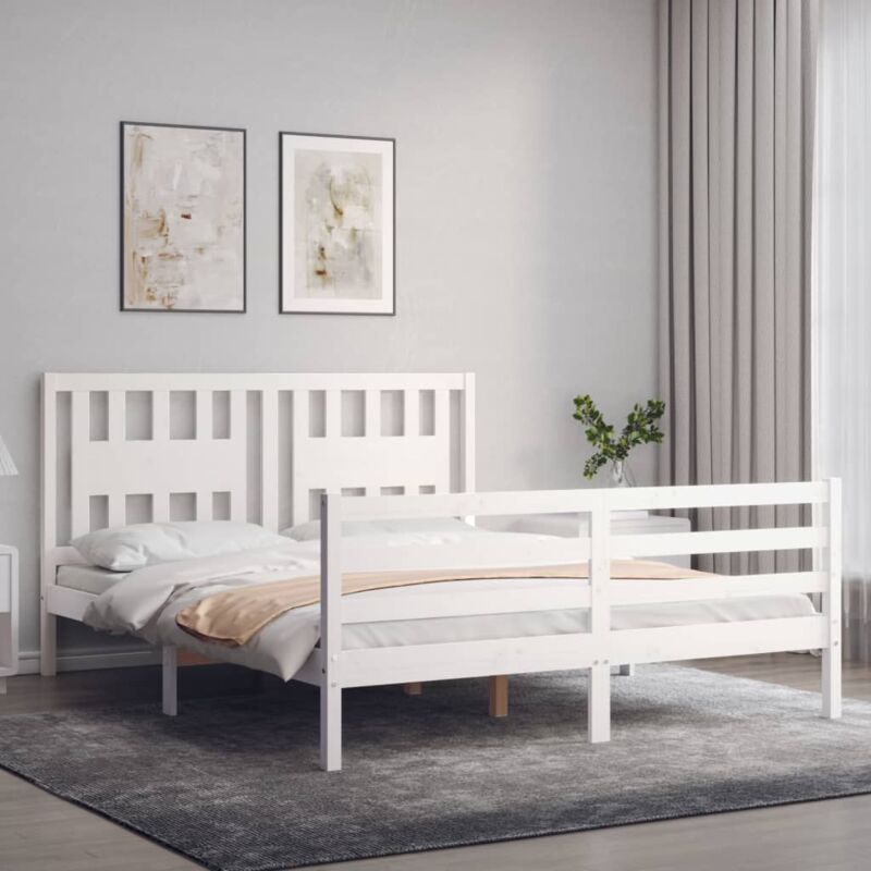 foto del prodotto vidaxl giroletto con testiera bianco 160x200 cm legno massello