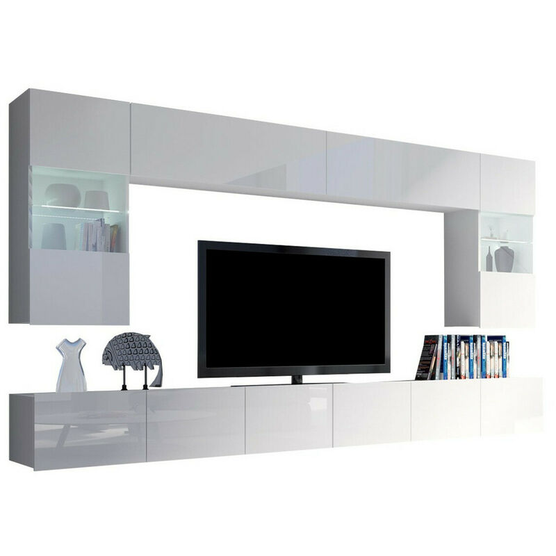 foto del prodotto mobilier1 set mobili soggiorno tivdalu 105, bianco bianco lucido