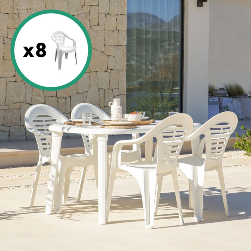 foto del prodotto tavolo allungabile 170x90x73cm bianco 8 sedie atlantica