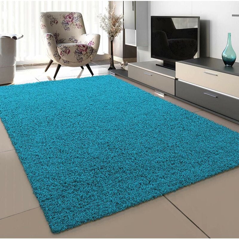 foto del prodotto sanat tappeto per soggiorno color acqua, a pelo lungo, stile moderno, dimensioni 60 x 110 cm