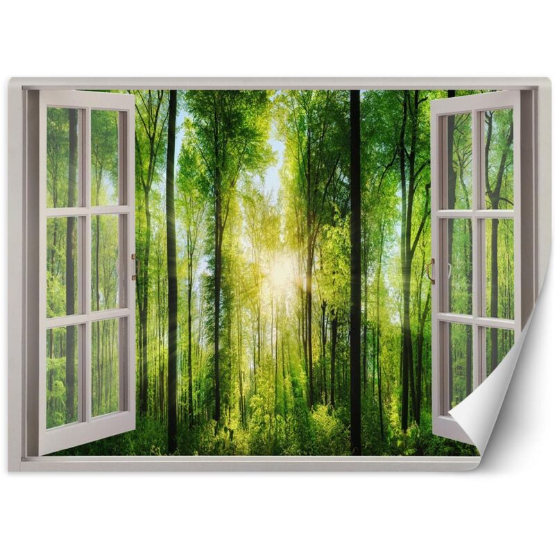 foto del prodotto carta da parati, finestra con vista sul lago, casetta in montagna 280x200