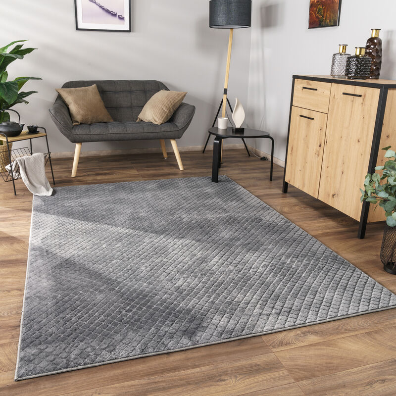 foto del prodotto paco home alfombra salon de habitacion pelo corto motivo nordica motivo boho chic 3d 60x100 cm, antracite