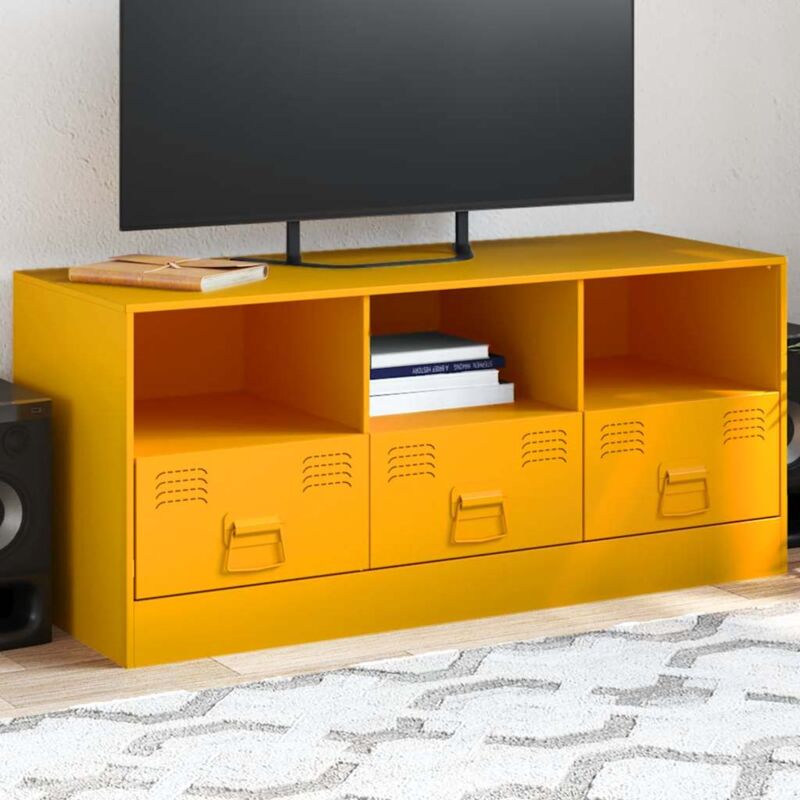 foto del prodotto vidaxl mobile porta tv giallo senape 99x39x44 cm in acciaio