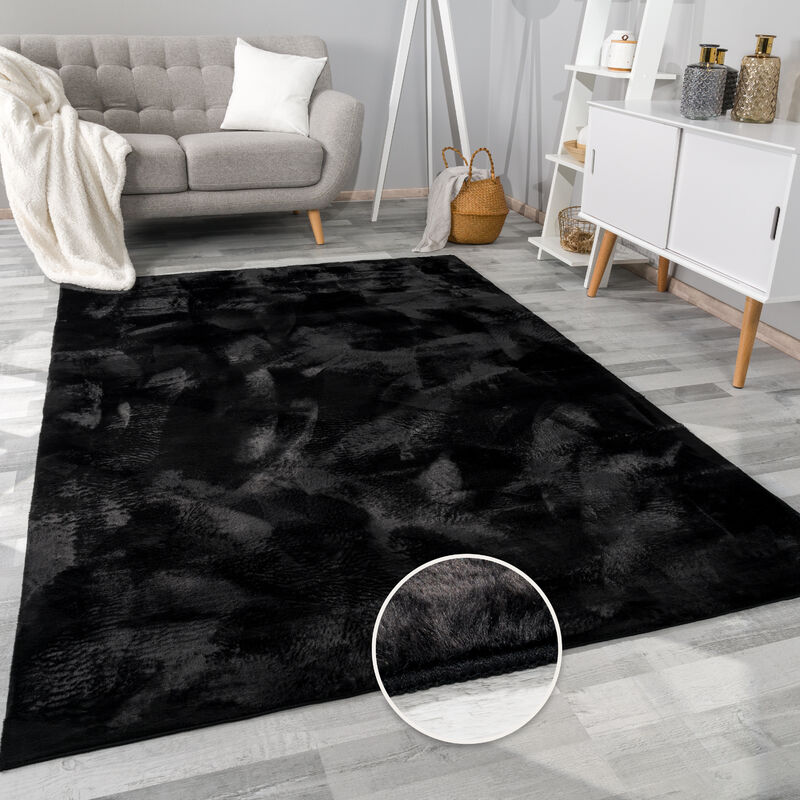 foto del prodotto paco home tappeto per soggiorno in finta pelliccia peluche alto pelo morbido disponibile in diverse colori nero, 60x90 cm