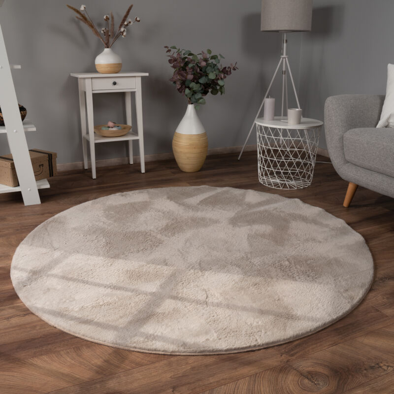 foto del prodotto paco home tappeto per soggiorno in finta pelliccia peluche alto pelo morbido disponibile in diverse colori beige, 100 cm tondo