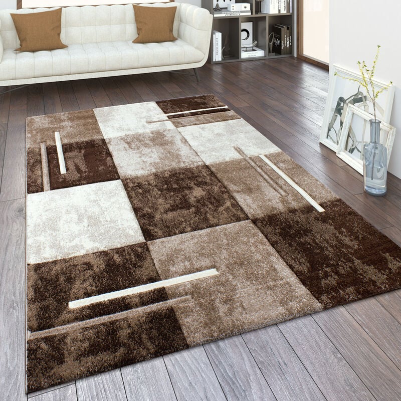 foto del prodotto paco home tappeto salotto pelo corto effetto 3d vintage contorni rifilati motivo moderno 80x300 cm, marrone beige