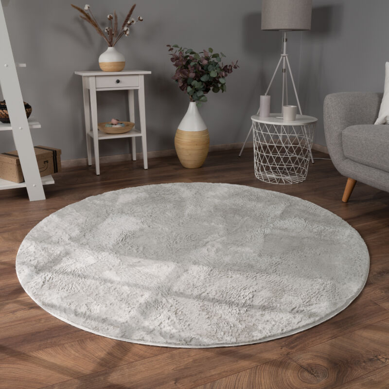 foto del prodotto paco home tappeto per soggiorno in finta pelliccia peluche alto pelo morbido disponibile in diverse colori grigio, 120 cm tondo