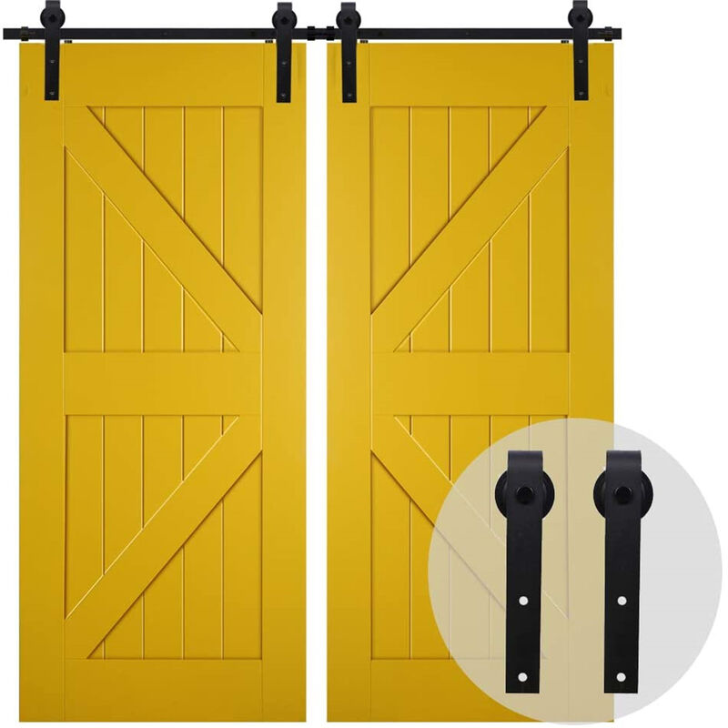 foto del prodotto 305cm 10ft binario per porta scorrevole kit scorrevole per porta della stalla per doppia porta carico 150kg nero