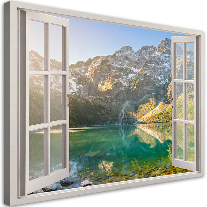 foto del prodotto gbshop quadro su tela, finestra del lago nelle montagne natura 120x80