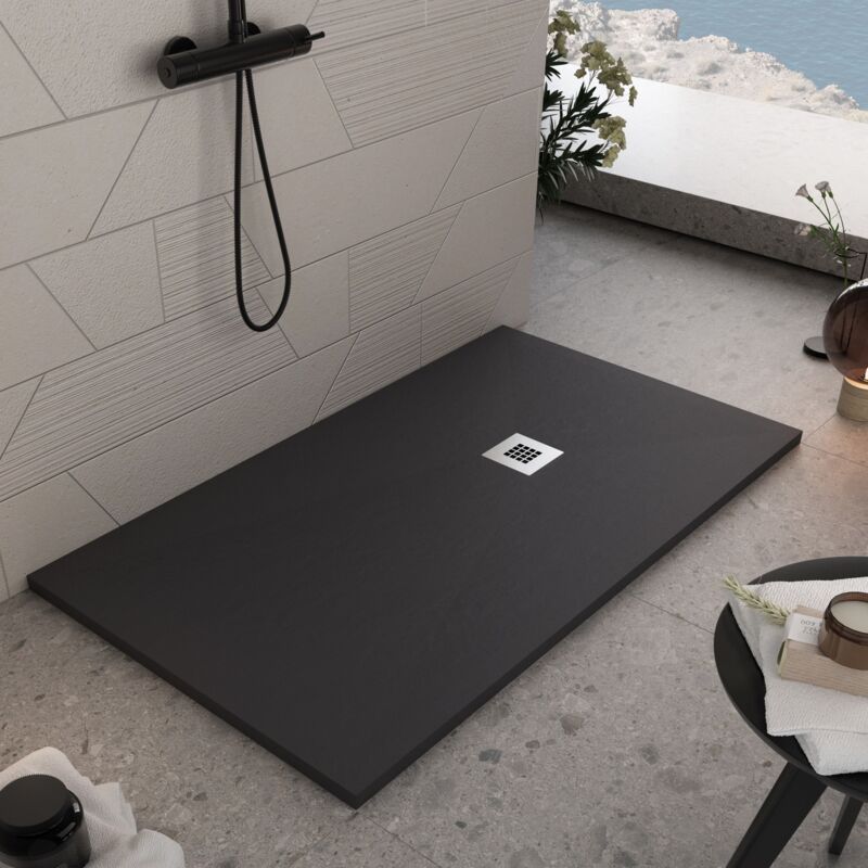 foto del prodotto piatto doccia nero in marmoresina piletta gratis star plus, misura 80x160