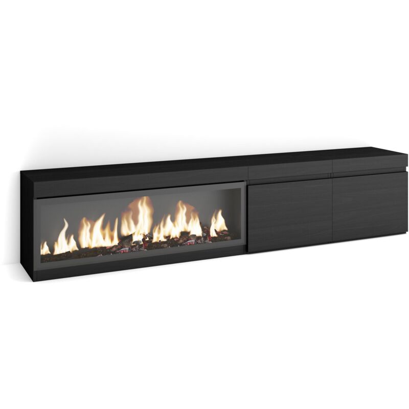 foto del prodotto mobile tv soggiorno, ampio spazio a disposizione, 210, per tv fino a 80 , camino elettrico xxl, stile moderno, nero skraut home