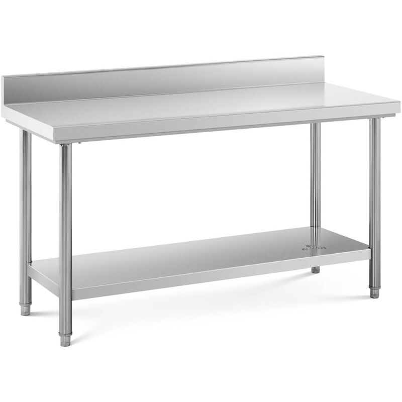 foto del prodotto tavolo acciaio inox con alzatina piano cucina banco da lavoro 150 x 60 cm 159 kg