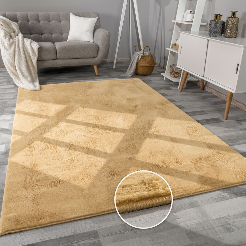foto del prodotto paco home tappeto per soggiorno in finta pelliccia peluche alto pelo morbido disponibile in diverse colori 160x230 cm, giallo