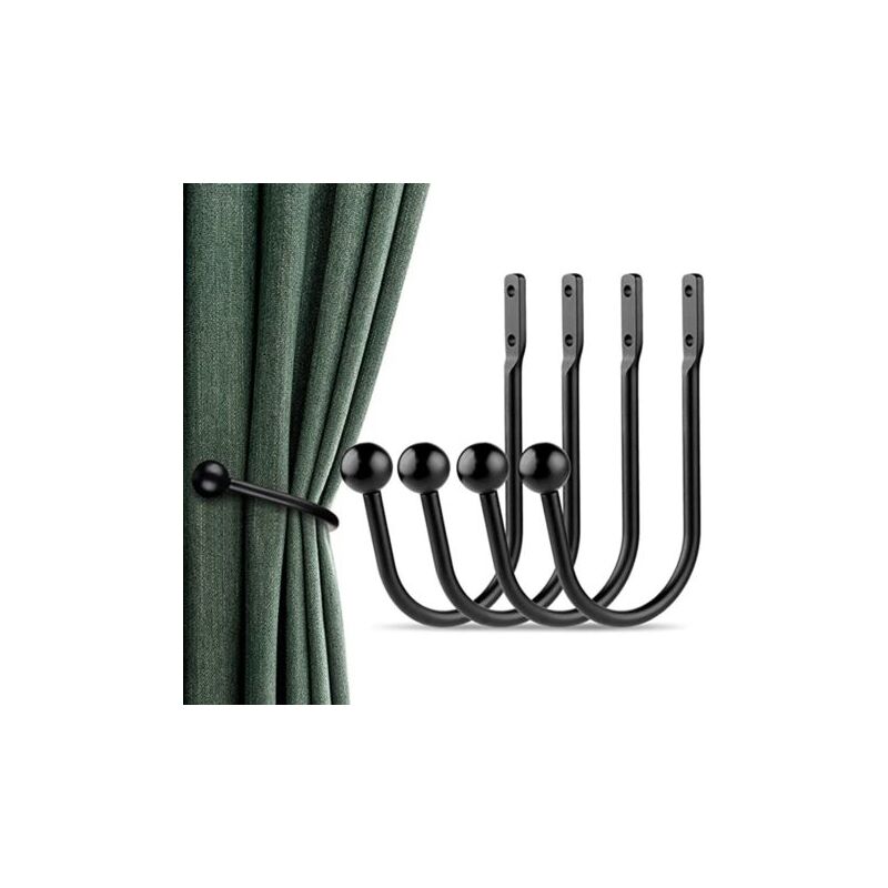 foto del prodotto 4 pezzi fermatende per tende ganci decorativi per finestre fermatende fermatende in metallo per tende pesanti e leggere ganci nero