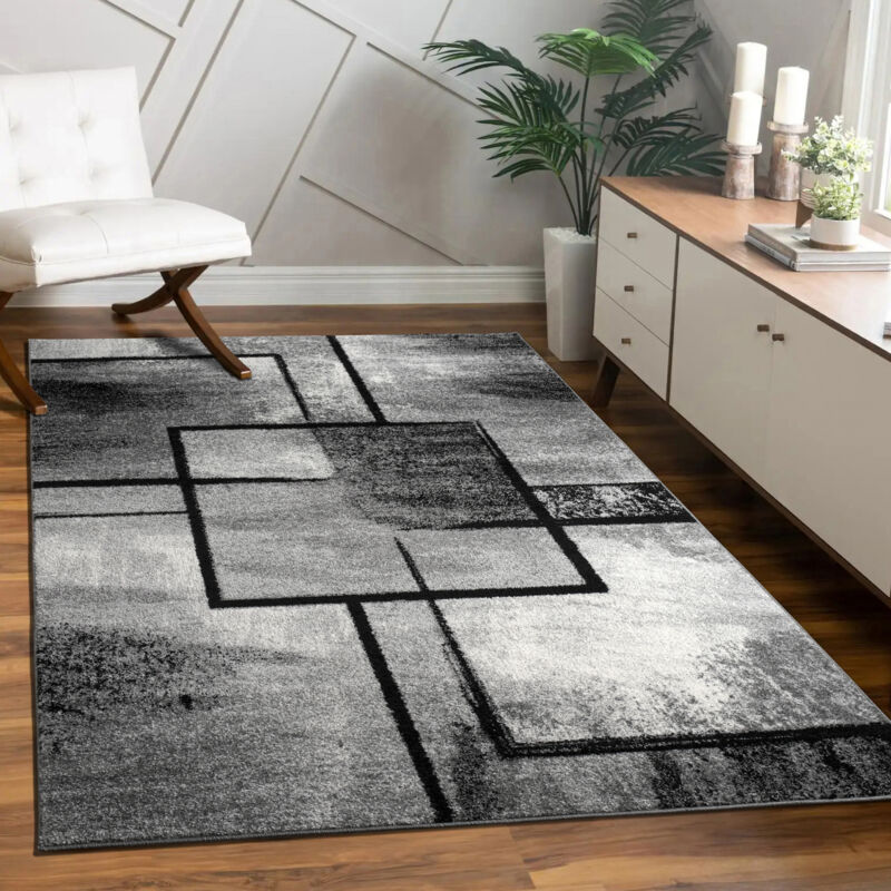 foto del prodotto paco home tappeto soggiorno vintage pelo corto moderno geometrico astratto grigio 200x290 cm