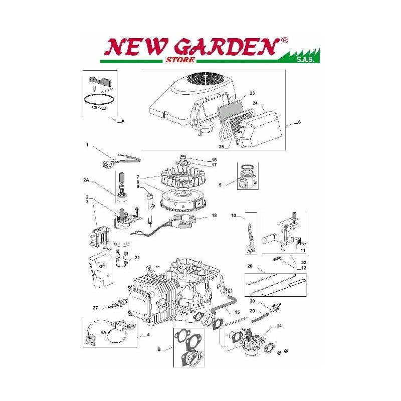 foto del prodotto esploso spaccato motore serie tre trattorino rasaerba castelgarden tre 702 g kit protezione motore