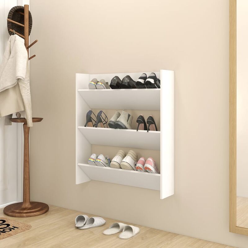 foto del prodotto furniture limited scarpiera a muro bianca 80x18x90 cm in legno