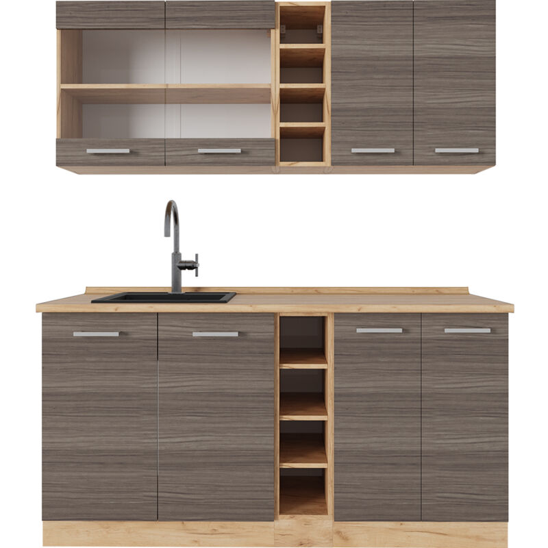 foto del prodotto vicco cucina completa r line, grigio nobile rovere dorato, 160 cm senza piano di lavoro